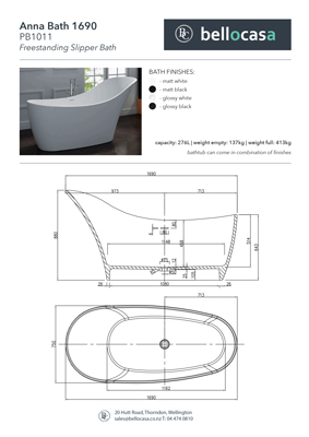 Anna 1690 Bath Specifications