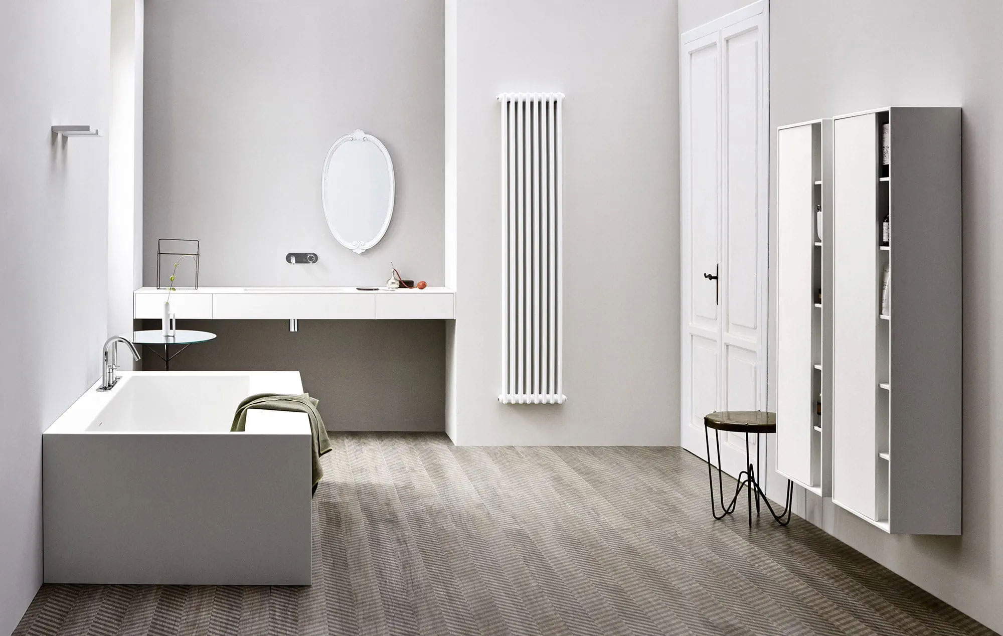 Cube Engineered Stone Freestanding Bath With Shelves 02