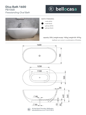 Diva 1600 Bath Specifications