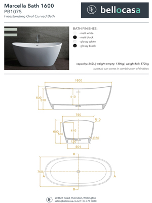 Marcella 1600 Bath Specs