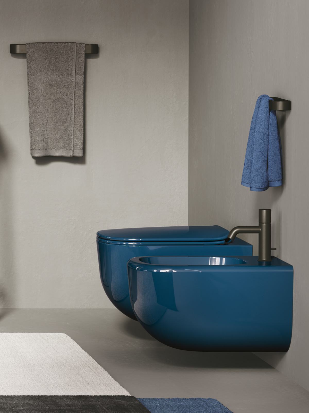 Era Wall Hung WC Toilet Bidet 03 Glossy Blue Coloured