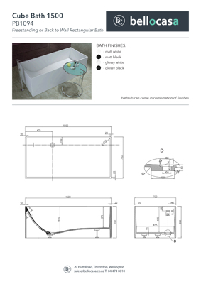 Cube 1500 Bath Specifications
