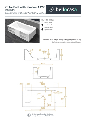 Cube Bath With Shelves 1829 Specifications