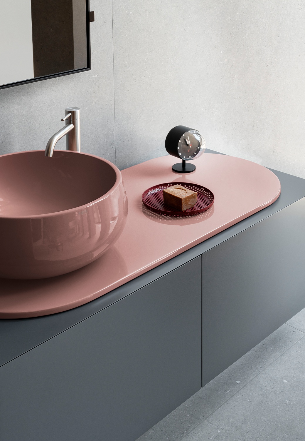 Delfo Cielo Single Vanity Cemento Lacquered Cabinet Ninfea Wall Hung