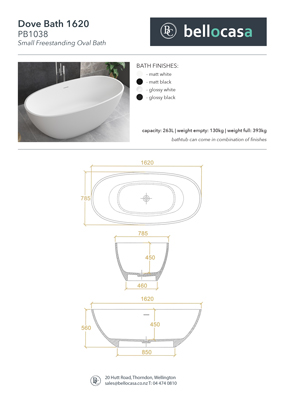 Dove 1620 Bath Specifications