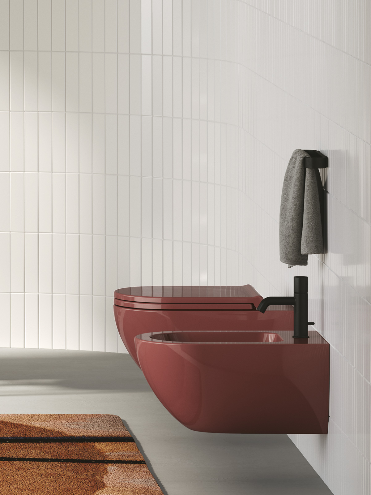 Enjoy Wall Hung WC Toilet Bidet 06 Glossy Red Coloured