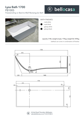Lysa 1700 Bath Specifications