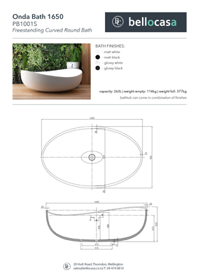 Onda 1650 Bath Specifications