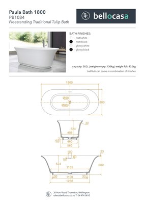 Paula 1800 Bath Specifications