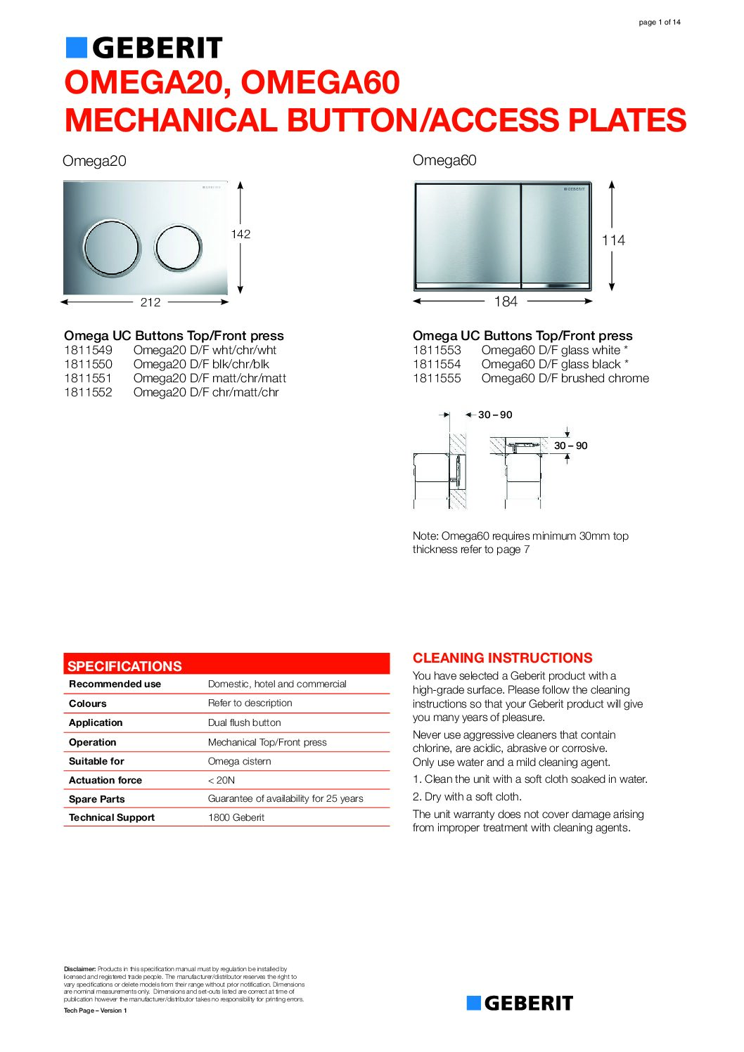 Technical Guide Omega20 Omega60 Mechanical Button Access Plates