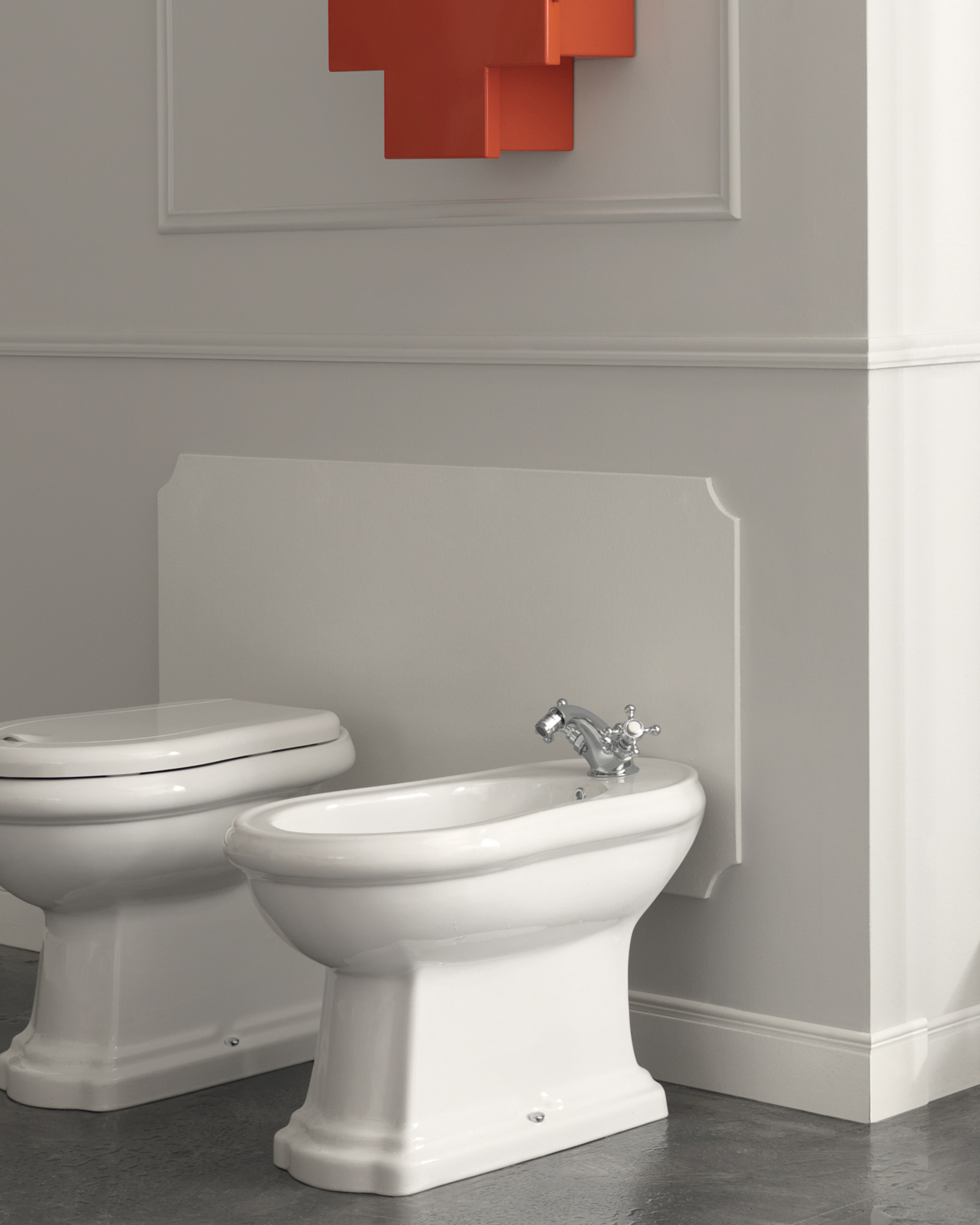 Retro In Wall Toilet Bidet WC Glossy White