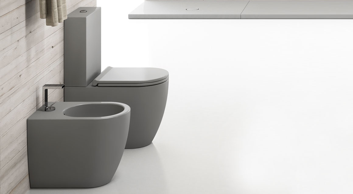 Smile Mini Monoblock Close Coupled Toilet WC Matt Grey Coloured Ceramic