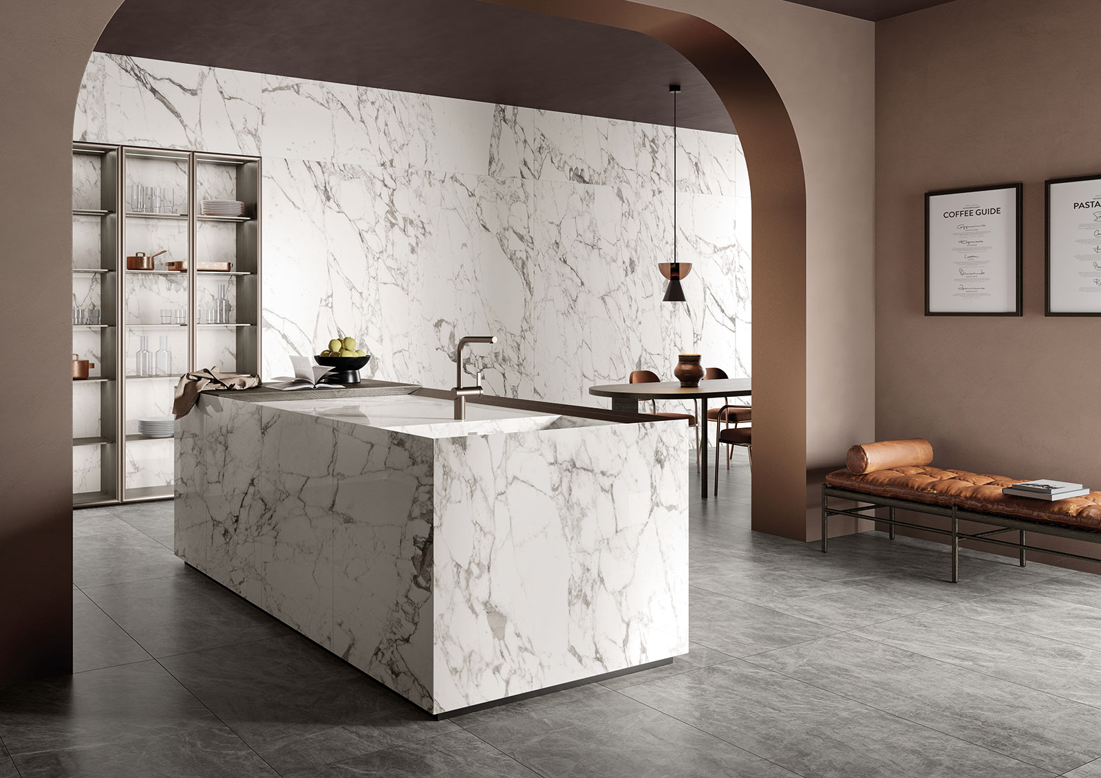 Marmoker Amb Oyster Grey Calacatta Extra Kitchen Floor Bench Wall Indoors