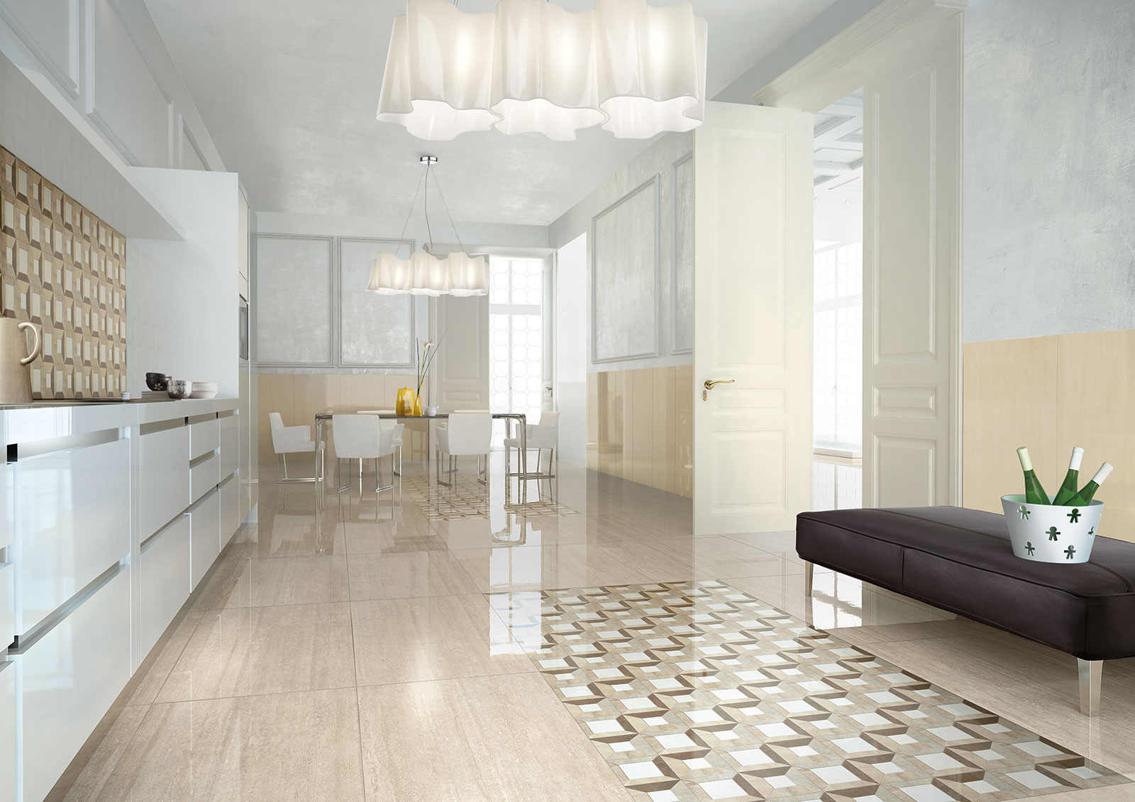 Marmoker Amb Travertino Miele Travertino Romano Kitchen Diningroom Floor Indoors