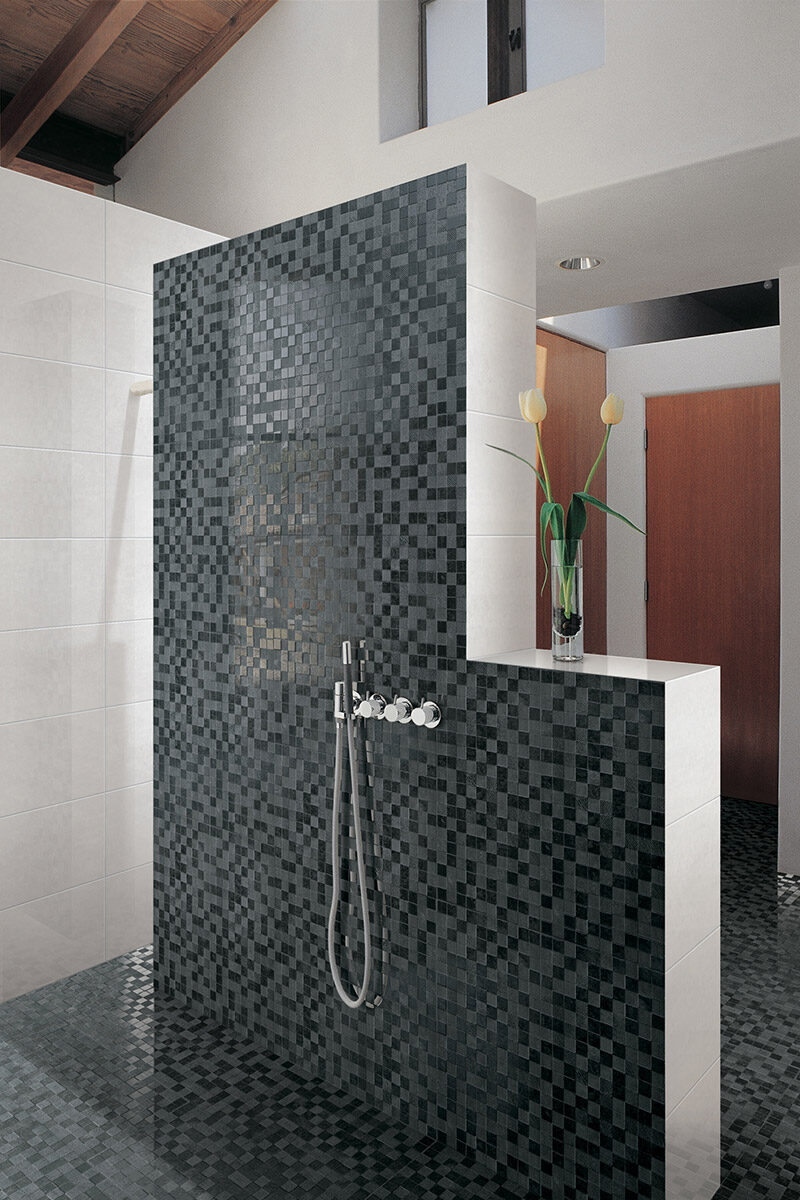 Casalgrande Marte Nero Acapulco Mosiaco Texture Bathroom Indoor