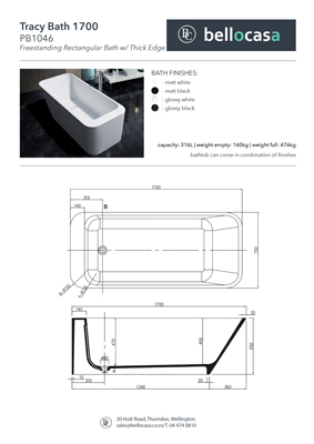 Tracy 1700 Bath Specifications