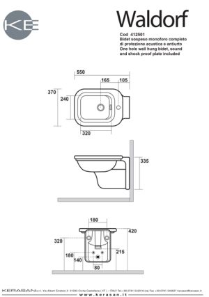 Waldorf Wall Hung Bidet Specs