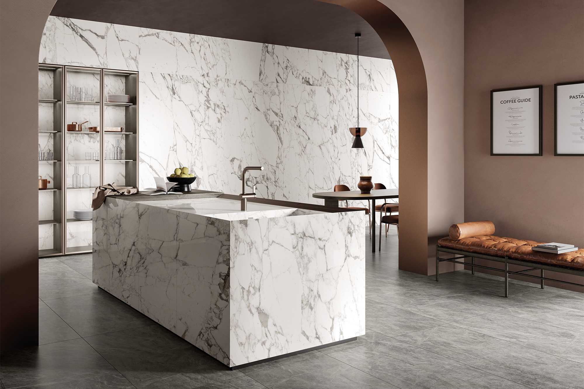 Marble Look Porcelain Stoneware Tile Kitchen Floor Wall Island White Grey