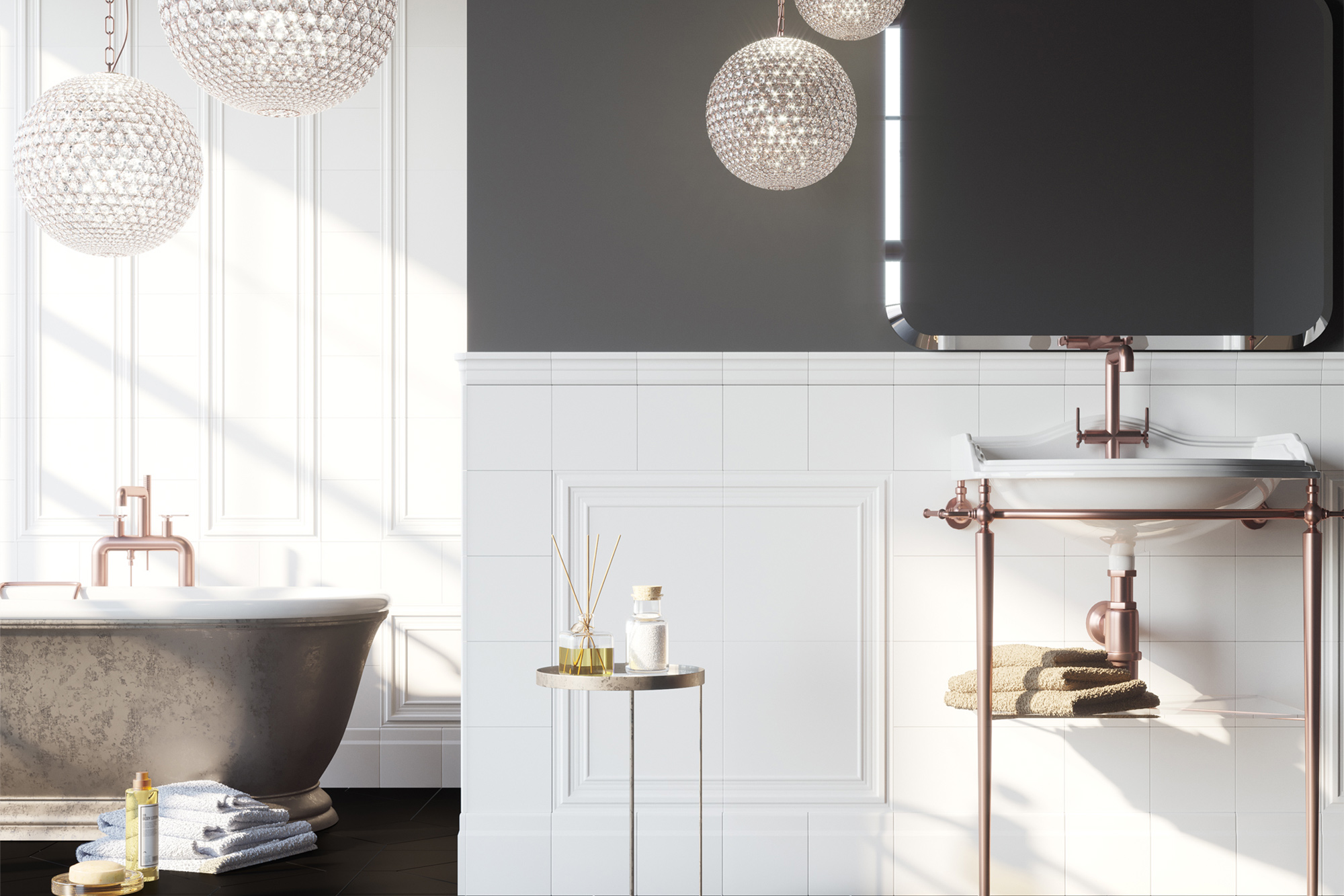 Wall Panelling Look Ceramic Tile White Colour Feature 3D Texture Partial Tile Bathroom